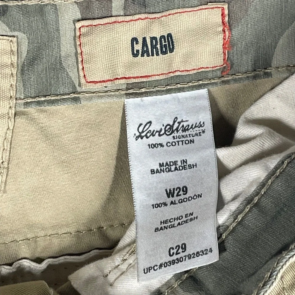 Levi Strauss Signature Mens Cargo Shorts Khaki Tan Cotton Twill W29 C29